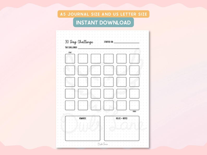 30 Day Challenge Tracker Printable Journal Pages, Habit Tracker Planner ...