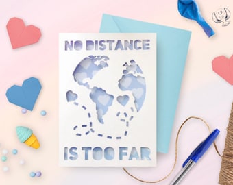 No Distance Too Far Card | Long Distance Relationship, Miss You, Romantic Love Note, Anniversary, Thinking of You