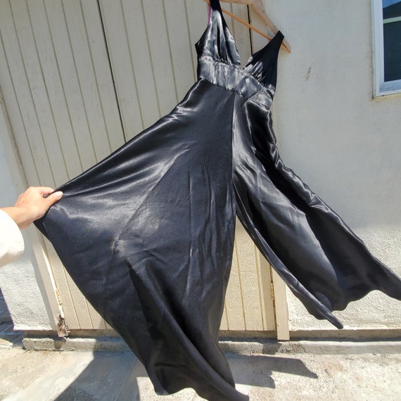 True Vintage 70s Black Satin Palazzo Jumpsuit // V