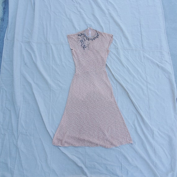 True Vintage 1930s 1940s Knit Dress // 40s Pink Kn
