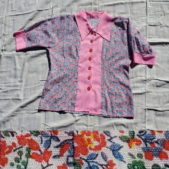 Original 30s 40s Vintage Feedsack Cotton Blouse, B