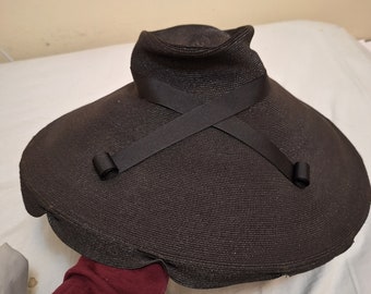 Authentischer echter Vintage Mid Century Hut mit breiter Krempe, Band und Bogenkante