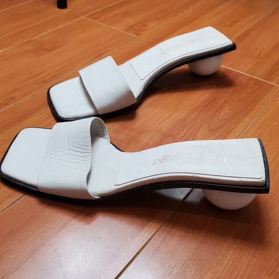 YSL Tom Ford era 90s square toe Heeled Slides, Whi