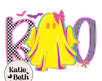 Neon Ghost PNG: Preppy Halloween Sublimation Clipart (Digital Download)