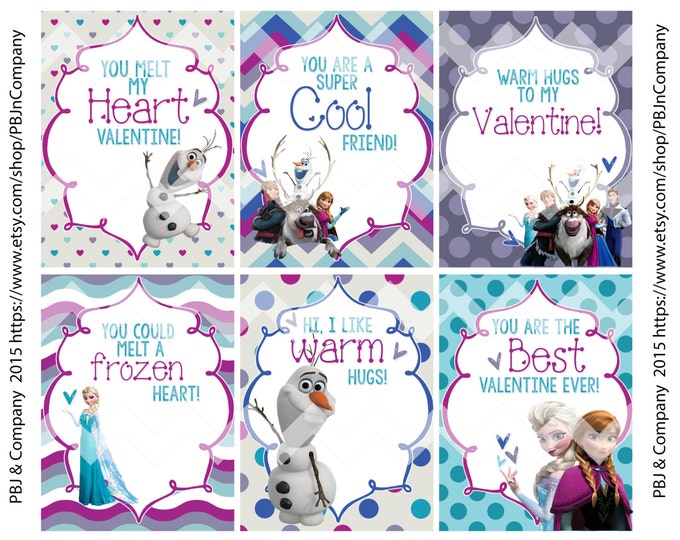Frozen Printable Valentine's Day Cards Digital File - Etsy