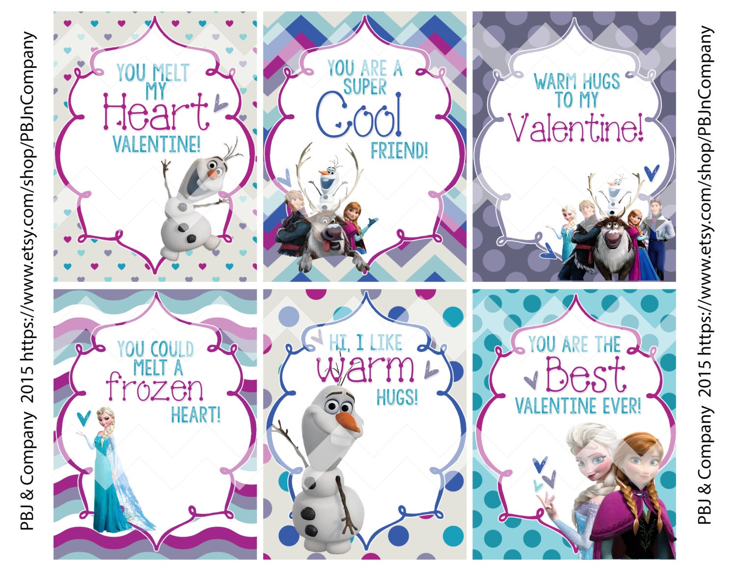 Frozen Printable Valentine s Day Cards Digital File Etsy