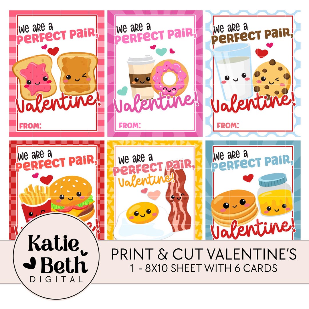 Kawaii Food Valentine Cards | Kids Classroom Printables (8x10 PNG) - Etsy