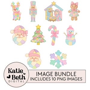 Può includere: Una collezione di dieci immagini PNG a tema natalizio. Le illustrazioni includono una renna, uno schiaccianoci, un presepe, un omino di pan di zenzero, Babbo Natale, un albero di Natale, un bastoncino di zucchero, un pupazzo di neve e un fiocco di neve.