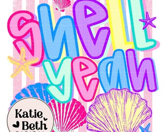 Sweet Summer Seashell PNG, Coastal Preppy Beach Graphic (Digital Download)