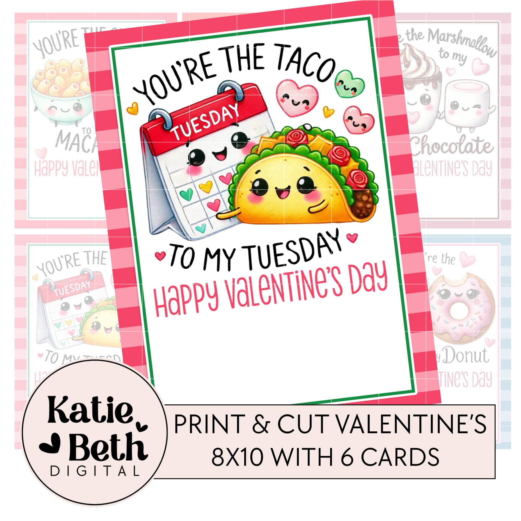 Kawaii Food Pun Valentine Cards for Kids | Printable 8x10 PNG - Etsy ...