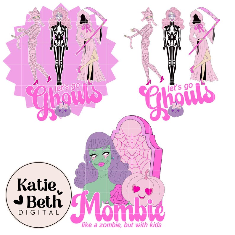 Preppy Pink Halloween PNG Bundle: Retro Spooky Clipart (Digital Download) image 3