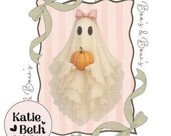 Coquette Halloween Ghost PNG: Pink Pastel Clipart (Digital Download, 300 DPI)