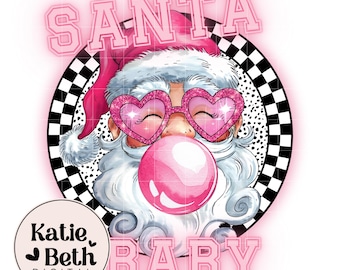 Retro Santa Baby PNG: Pink Christmas Sublimation Design (Digital Download