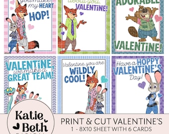 Printable Zoo Animal Friends Valentine Cards | Kids Classroom Valentines | Instant Download Print & Cut Sheet