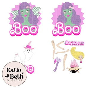 Preppy Pink Halloween PNG Bundle: Retro Spooky Clipart (Digital Download) image 2