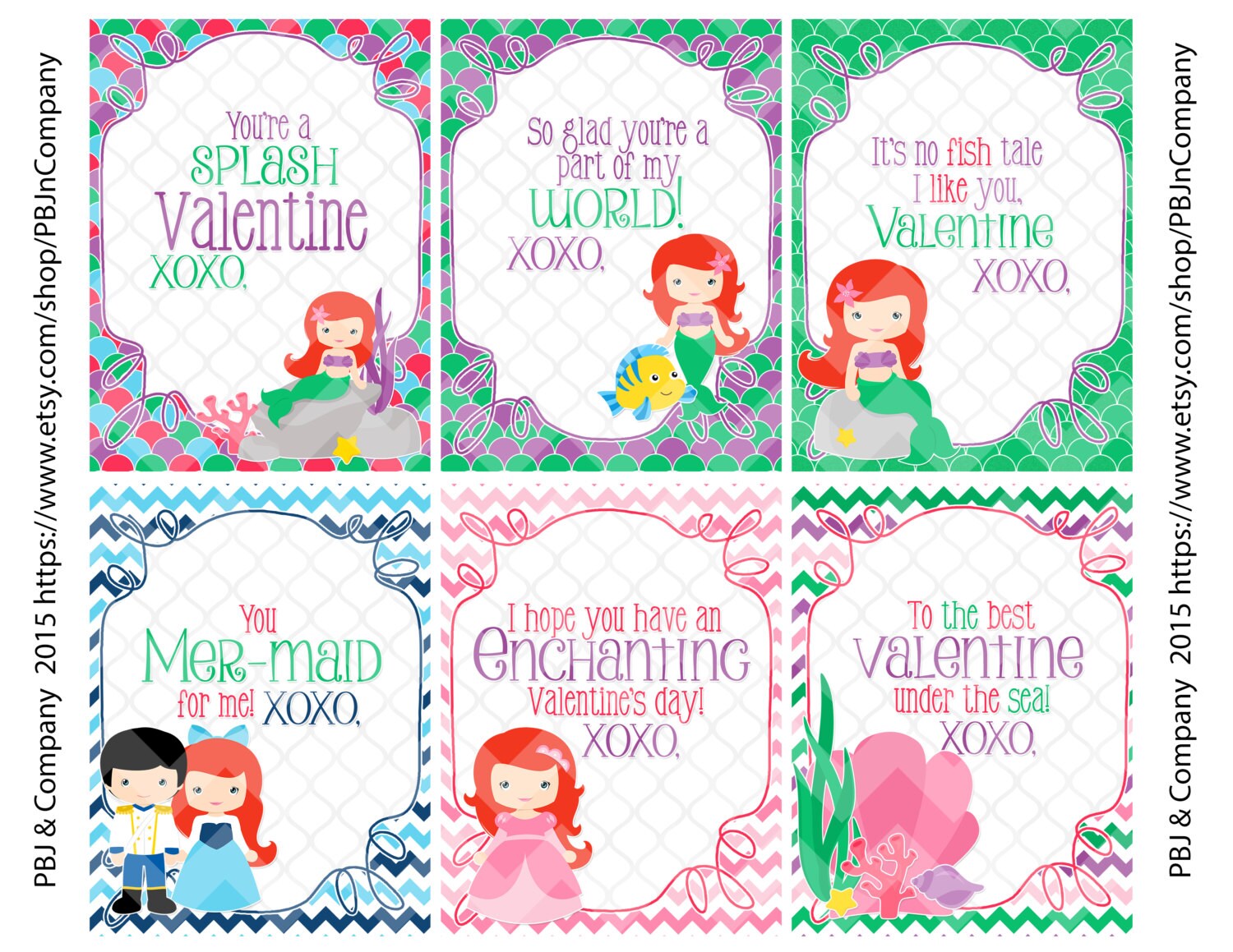 Mermaid Printable Valentine's Day Cards Digital File - Etsy
