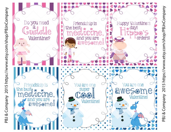 Doc Mcstuffins Printable Valentine's Day Cards Digital | Etsy