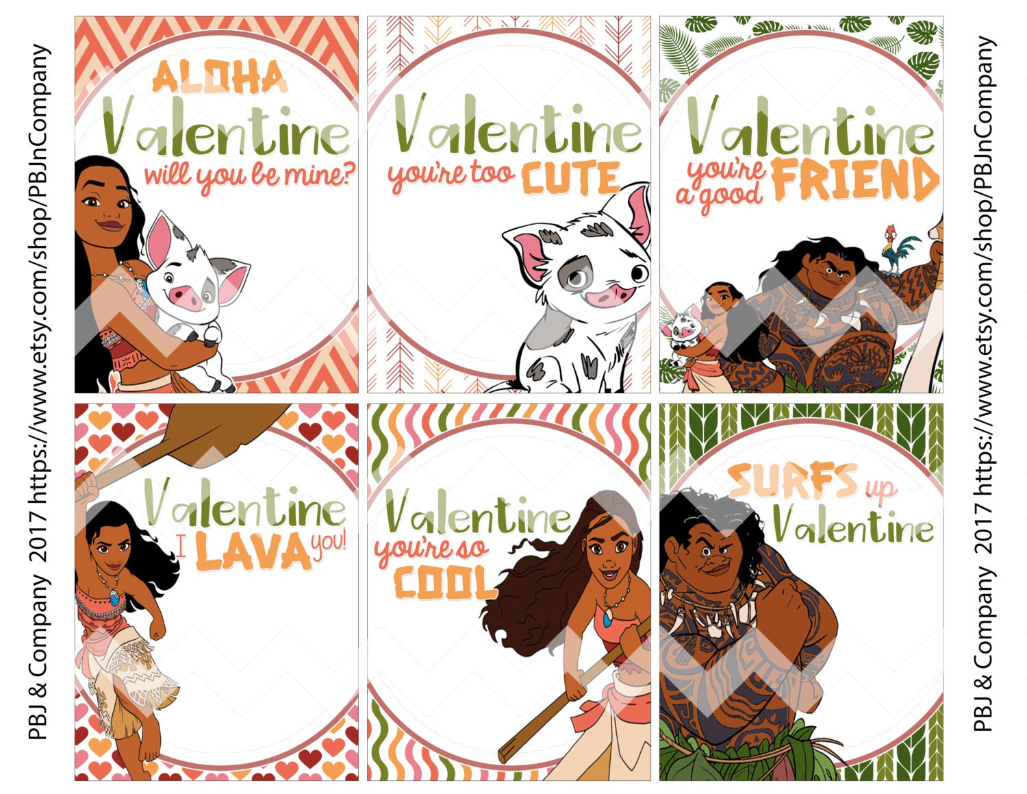 Moana Printable Valentine s Day Cards Etsy