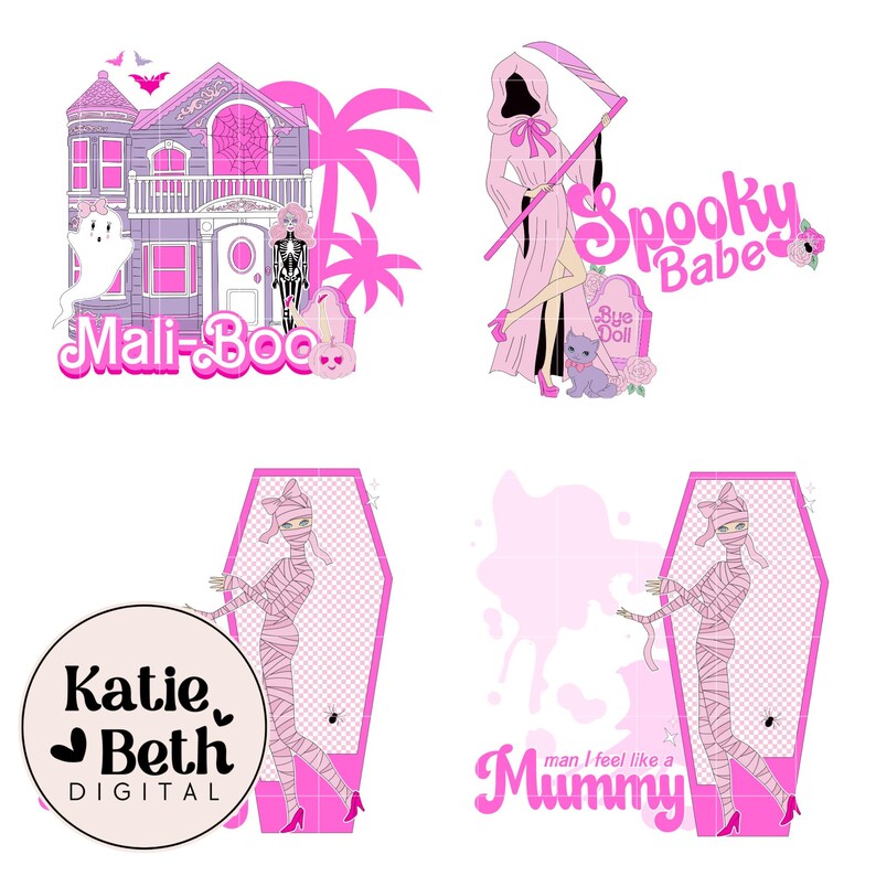 Preppy Pink Halloween PNG Bundle: Retro Spooky Clipart (Digital Download) image 4