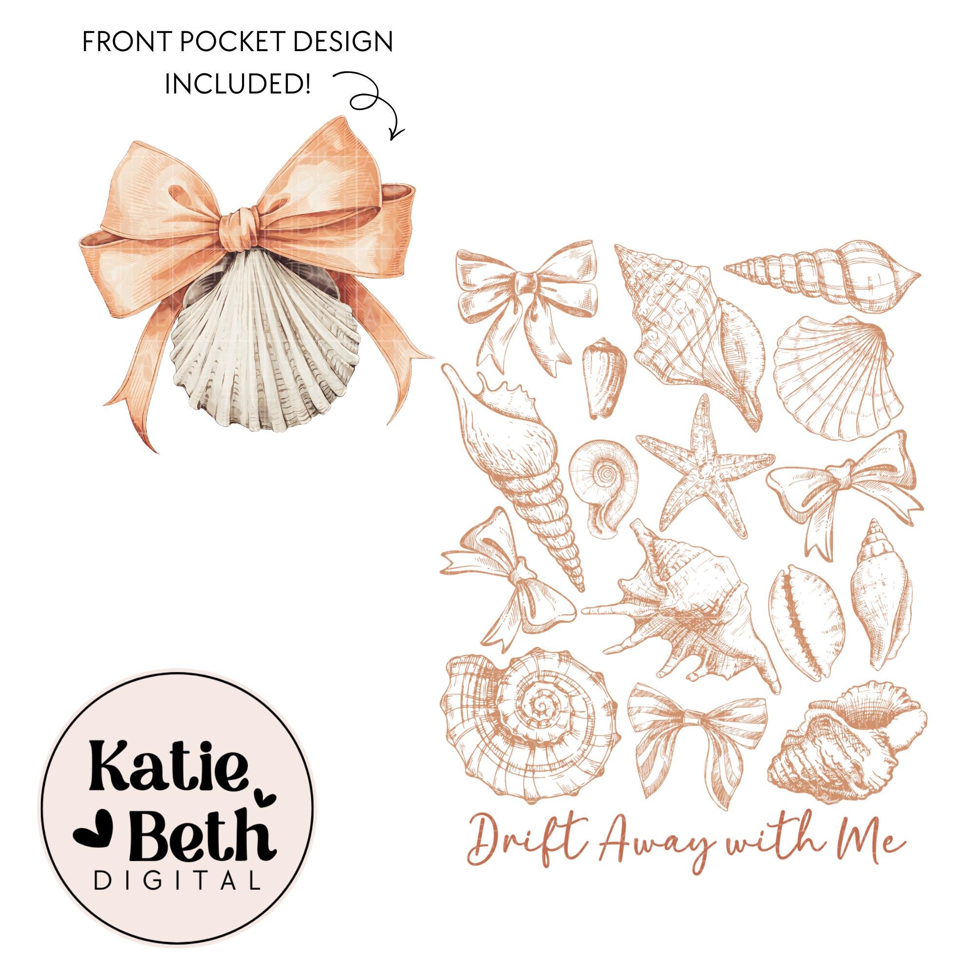 Coquette Seashell PNG Bundle, Vintage Beach Bow Clipart, Coastal Summer ...