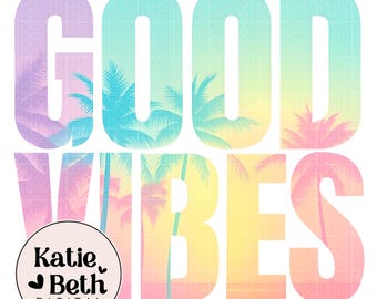 Palmier tropical Good Vibes PNG, graphique rose coucher de soleil estival (téléchargement numérique)