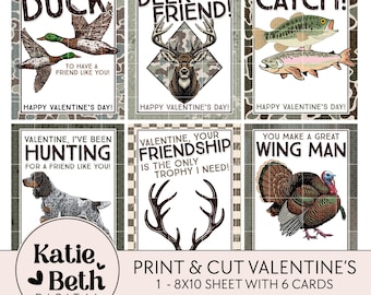 Camo Hunting Valentine's Day Cards for Kids | Printable Valentines (Instant Download)