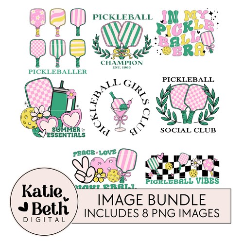 Trendy Pickleball PNG Bundle | Pink Green Coquette Designs (Digital Download)