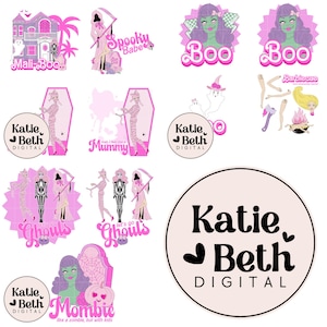 Preppy Pink Halloween PNG Bundle: Retro Spooky Clipart (Digital Download) image 1