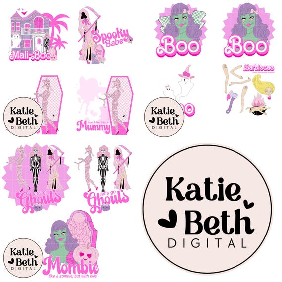 Preppy Pink Halloween PNG Bundle: Retro Spooky Clipart (Digital Download)