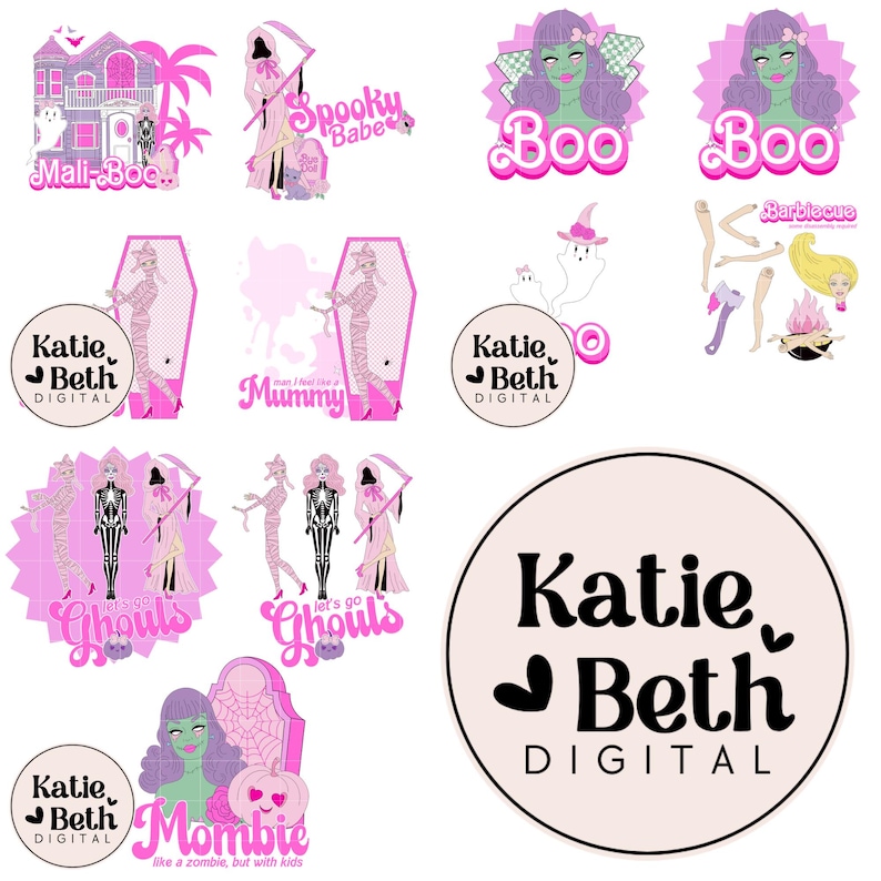 Preppy Pink Halloween PNG Bundle: Retro Spooky Clipart (Digital Download) image 1