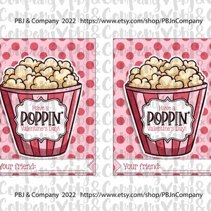 Popcorn Valentine&#39;s Day Cards, Popcorn, print and cut, Printable Valentine&#39;s Day Cards Digital File