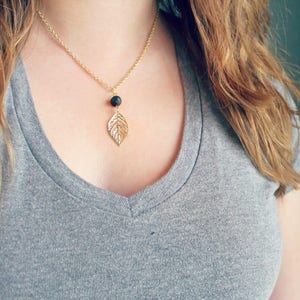 Diffuser Necklace with Lava Stone and Delicate Leaf Charm, Essential Oils Aroma Necklace, Beaded Lava Necklace, Diffusing Necklace