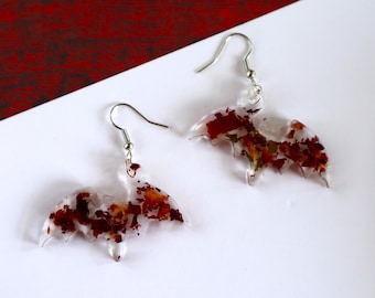 Rose Petal Bat Earrings | Handmade Resin Earrings with Real Dried Roses | Witchy Earrings | Paranormal Gifts | Halloween Earrings