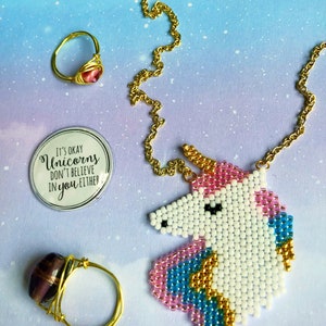 Unicorn Necklace, Beaded Unicorn Boho Necklace, Unicorn Jewelry, Unicorn Gift for Her, Rainbow Unicorn, Unicorn Art Statement Necklace image 8