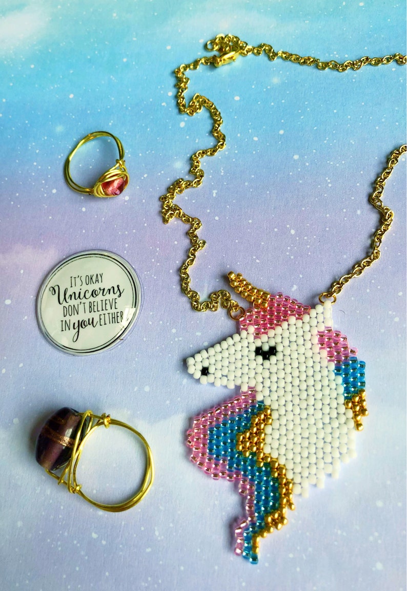 Unicorn Necklace, Beaded Unicorn Boho Necklace, Unicorn Jewelry, Unicorn Gift for Her, Rainbow Unicorn, Unicorn Art Statement Necklace image 8