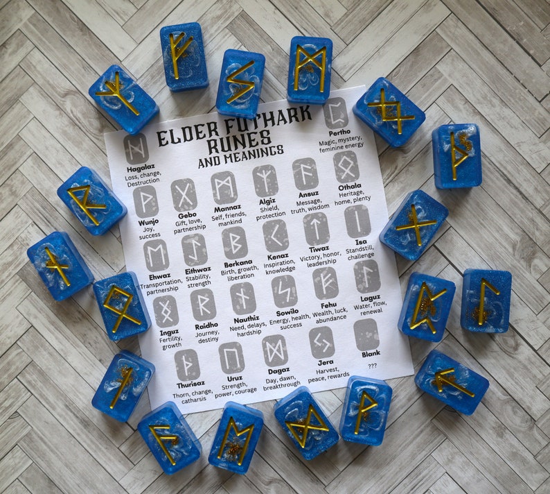 Flying Runes Sky Runes, Norse Rune Set - Elder Futhark Runes - Blue Runes ...