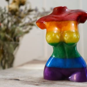 Gay Pride Female Body Figurine, LGBT+ Female Form Sculpture, Resin Female Figurine, Goddess Altar Statue , Female Body Witchy Gift Statue