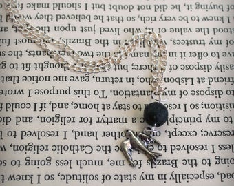 Lava Stone Diffuser Necklace: Bird Charm, Aromatherapy Jewelry