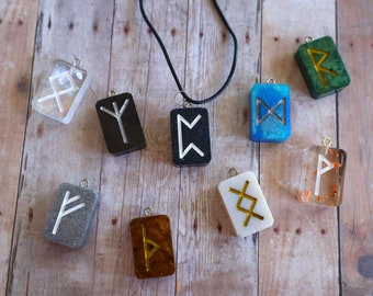 Rune Necklace | Handmade Custom Resin Rune Pendant | Choose Your Rune Meaning and Color | Unique Witchy Gift | Viking Rune Necklace