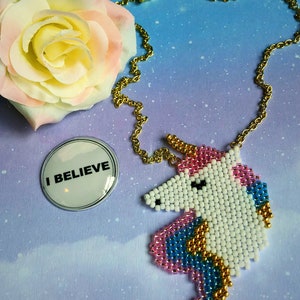 Unicorn Necklace, Beaded Unicorn Boho Necklace, Unicorn Jewelry, Unicorn Gift for Her, Rainbow Unicorn, Unicorn Art Statement Necklace image 6