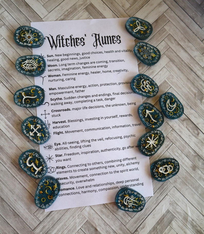 Cosmic Runes Witch Rune Set Divination Runes Witch Runes Cosmic Witch Gift Galaxy Runes Blue Runes Divination Witch Gift image 3