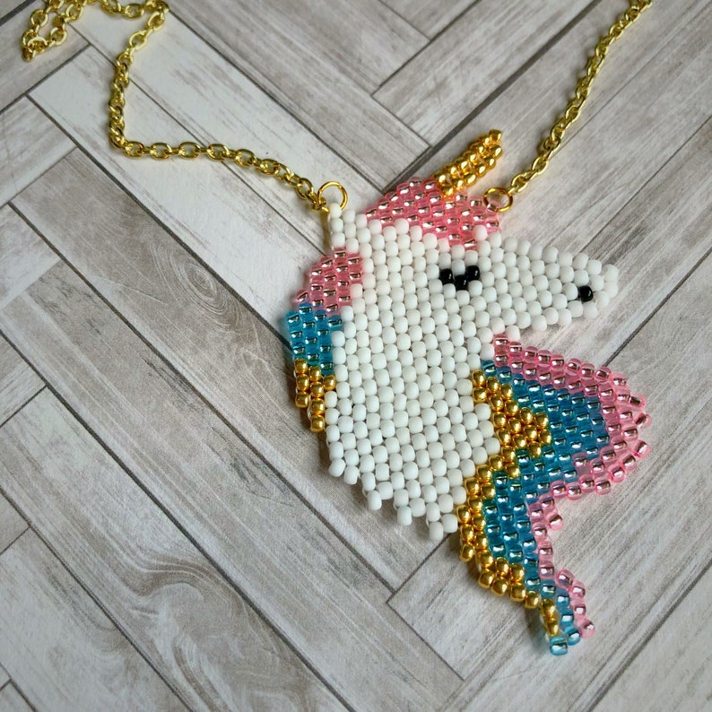 Unicorn Necklace Beaded Unicorn Boho Necklace Unicorn Etsy