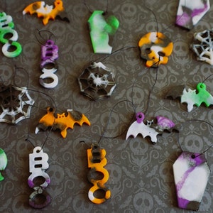 Set of Handmade Halloween Ornaments | Resin Multicolor Fall Tree Decorations | Witchy Spooky Halloween Ornaments