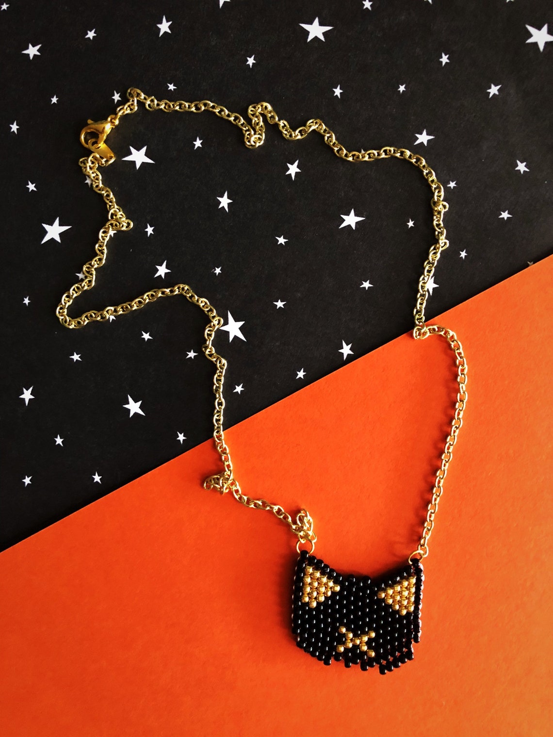 Black Cat Necklace Halloween Necklace Customizable Cat Gift Etsy