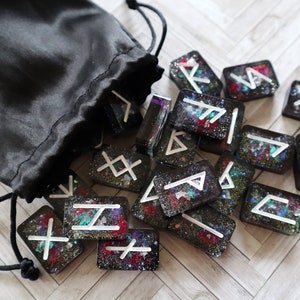 Galaxy Elder Futhark Runes Set: Cosmic Divination Witch Gift