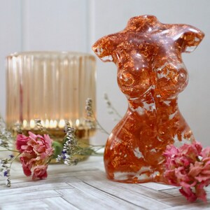 Rose Gold Resin Goddess Statue: Handmade Altar Decor