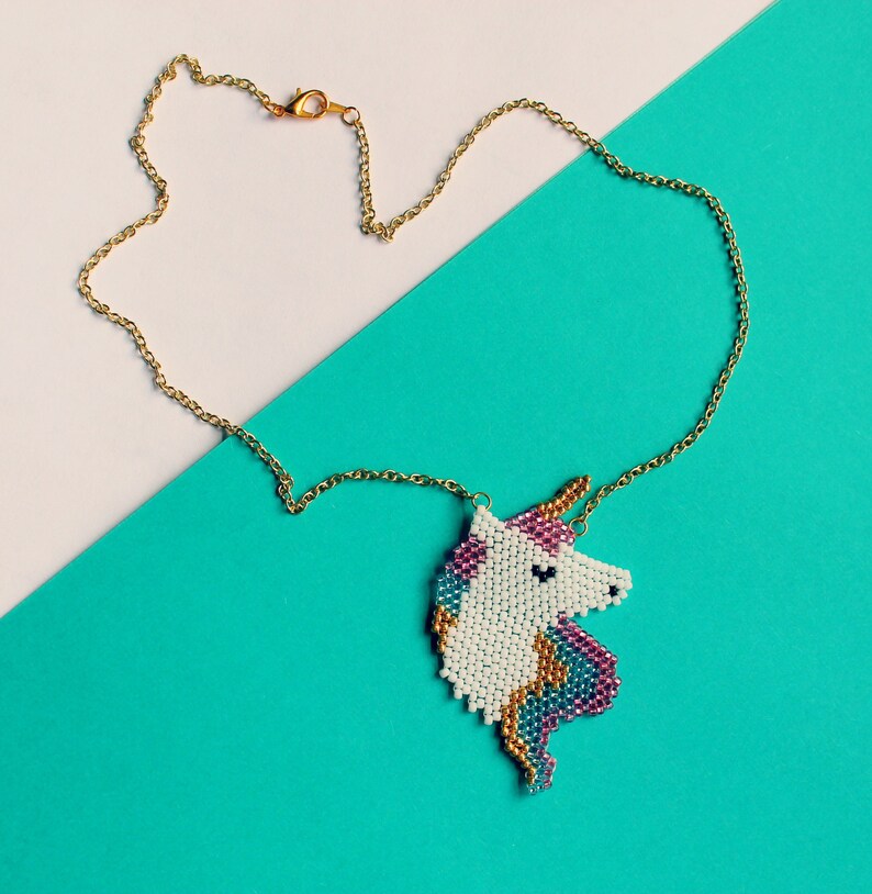 Unicorn Necklace, Beaded Unicorn Boho Necklace, Unicorn Jewelry, Unicorn Gift for Her, Rainbow Unicorn, Unicorn Art Statement Necklace image 5