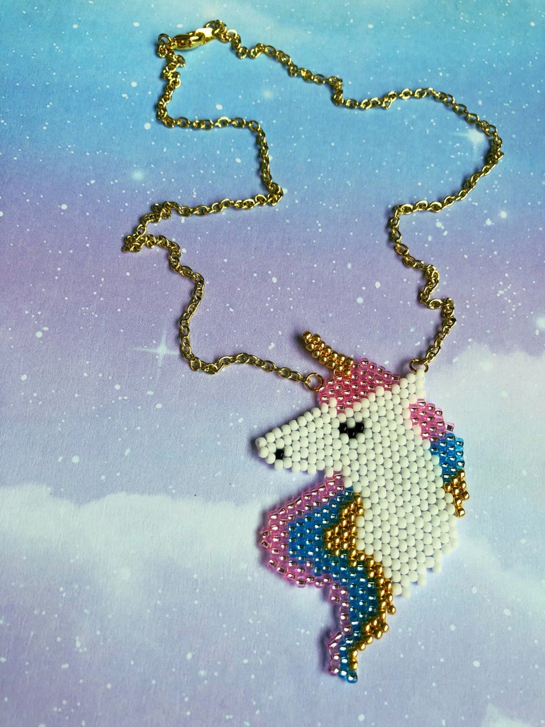 Unicorn Necklace, Beaded Unicorn Boho Necklace, Unicorn Jewelry, Unicorn Gift for Her, Rainbow Unicorn, Unicorn Art Statement Necklace image 1