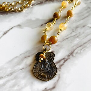 Bohemian Beaded Pendant Necklace, Gemstone Jewelry, Brazilian Agate, Thai Buddha Pendant, Boho Chic Necklace