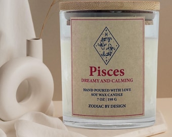 Pisces Birthdate Candle, Custom Zodiac Candle Gift, Personalized Pisces Candle, Custom Astrology Sign Candle, Zodiac Candle With Reading.